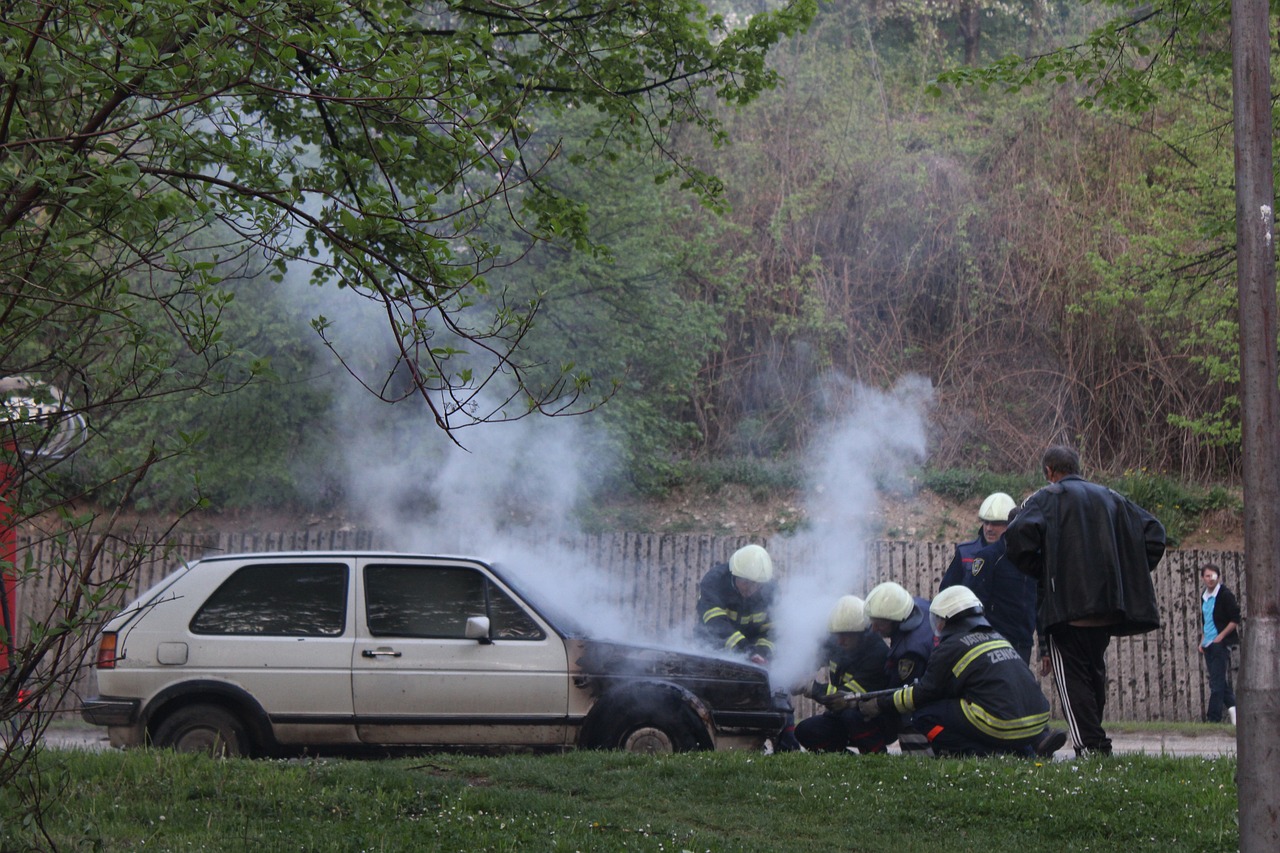 car, fire, firefighters