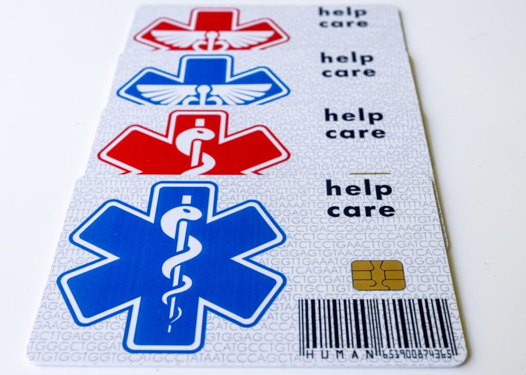 Medical ID card with symbols — auto accident medical bills and Korean NHIS